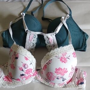 Laura Ashley Pink Floral and Teal Bra Set
